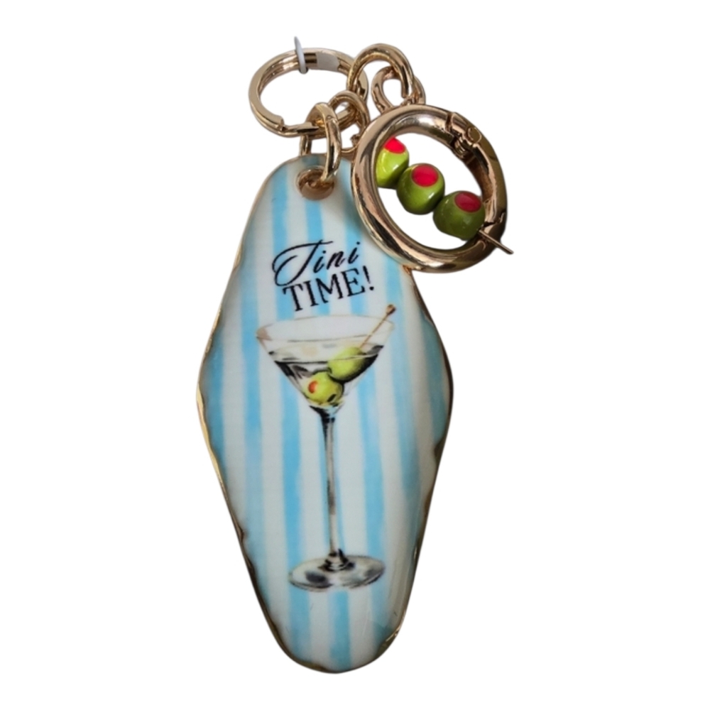 Piper K Martini Olive Striped Handbag Bag Charm Keychain Ring Tini Time Girl